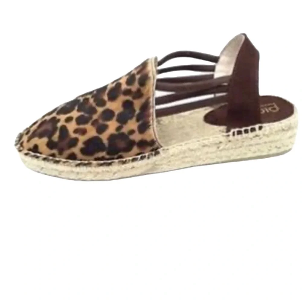 Picon Leopard Print Calf Hair Slip On Espadrille Sandals Size 7.5